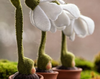Felt Snowdrop Waldorf Doll in Ceramic Pot: Handmade Flower Gardener Gift