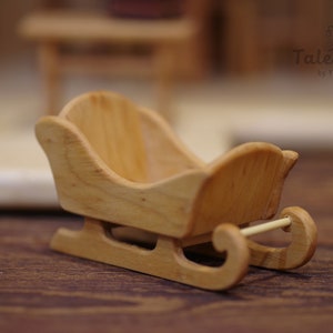 Miniature wooden doll sleigh, Christmas sleigh, Santa sleigh, Dollhouse miniature sleigh, sleigh for 2 inches dolls