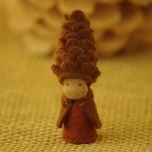 Pine cone Waldorf art doll: Tooth Fairy gift, tiny woodland decor, pine cone woodland supernatural gifts, felt dolls pine cone figurines