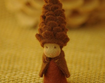 Pine Cone Waldorf Doll: Handmade Felt Forest Fairy Figurine