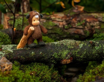 Beaver Waldorf Doll – Handmade Wool Felt Miniature – Woodland Animal Toy