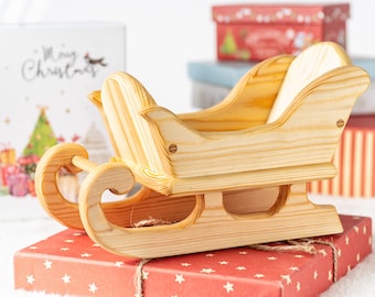 Wooden Santa Sleigh – Handmade Miniature Christmas Decoration – Natural Wood