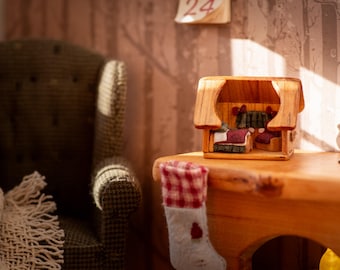 Handcrafted Cherry Wood Christmas Dollhouse Miniature – 1/144 Scale