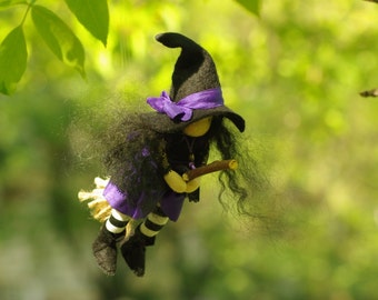 Halloween Witch Waldorf Doll: Handmade Wool Felt & Silk, Spooky Home Decor