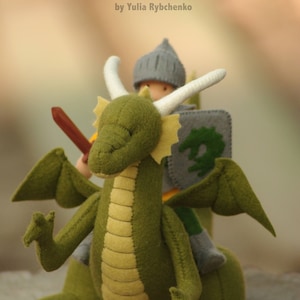 Felt plush Dragon animals - waldorf dragon - supernatural gifts - Dragon with knight doll