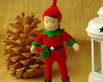 Handmade Waldorf Christmas Elf Doll: Wool Felt Holiday Decoration, Collectible Figurine