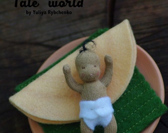 Miniature Wool Baby Doll: OOAK Handmade Waldorf Art Doll, 2 inch