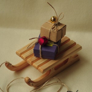 Wooden miniature handmade sleigh, little wood doll sleigh - Christmas home decor - Christmas gifts