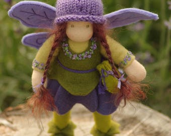 Lavender Elf Waldorf Doll – Handmade Wool Fairy Figurine – Miniature Collectible