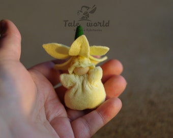 Waldorf flower child, Daffodil Waldorf doll, tiny little flower child art Waldorf doll