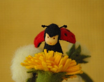 Ladybug Waldorf Doll: Tiny Handmade Felt Gardener Figurine
