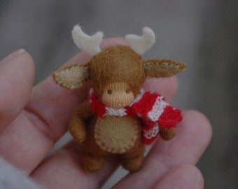 Baby deer miniature Waldorf doll - 2 inch deer - Holidays gift