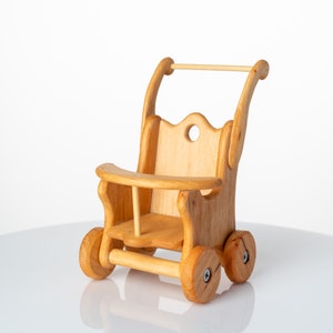 Mini Wooden Doll Stroller – Handmade Toy Pram with Working Wheels – Waldorf-Inspired Dollhouse Furniture – TaleWorld Original