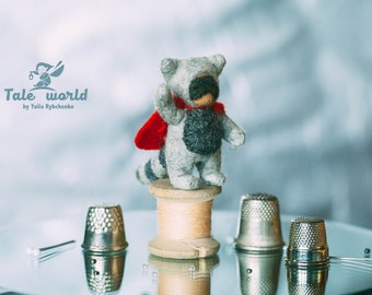 Raccoon Waldorf Doll – Handmade Eco-Friendly Wool Felt Miniature