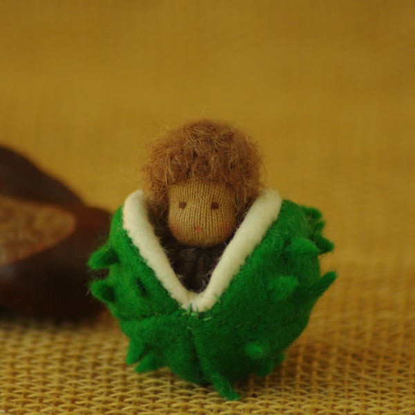 Chestnut tiny Waldorf doll - Woodland creatures  - Tooth Fairy gifts - Fall gift idea