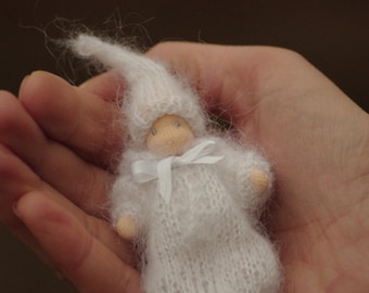 Waldorf baby doll in knit clothes: Baby announcement, pregnancy gifts, natural home decor