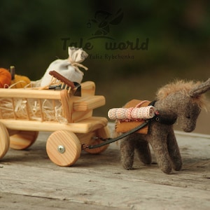 Stuffed animal donkey with wood cart - cute holiday gifts