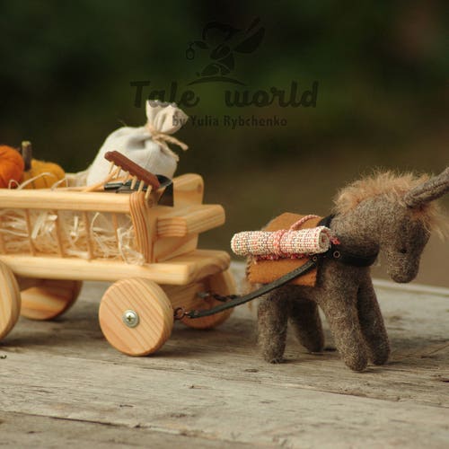 Stuffed Animal Donkey With Wood Cart Supernatural Gifts Etsy