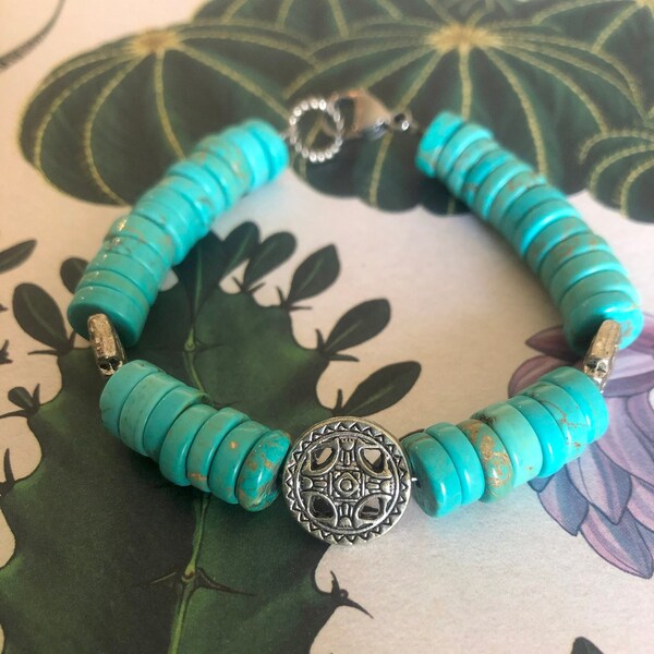 Chunky Turquoise Bracelet with Southwest-Inspired Accent Charms