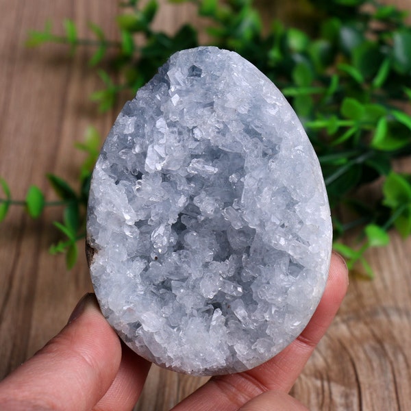 Natural Blue Celestite Geode/Pure Natural Celestite / Blue Crystal Geode decoration-37*64*86mm 352g