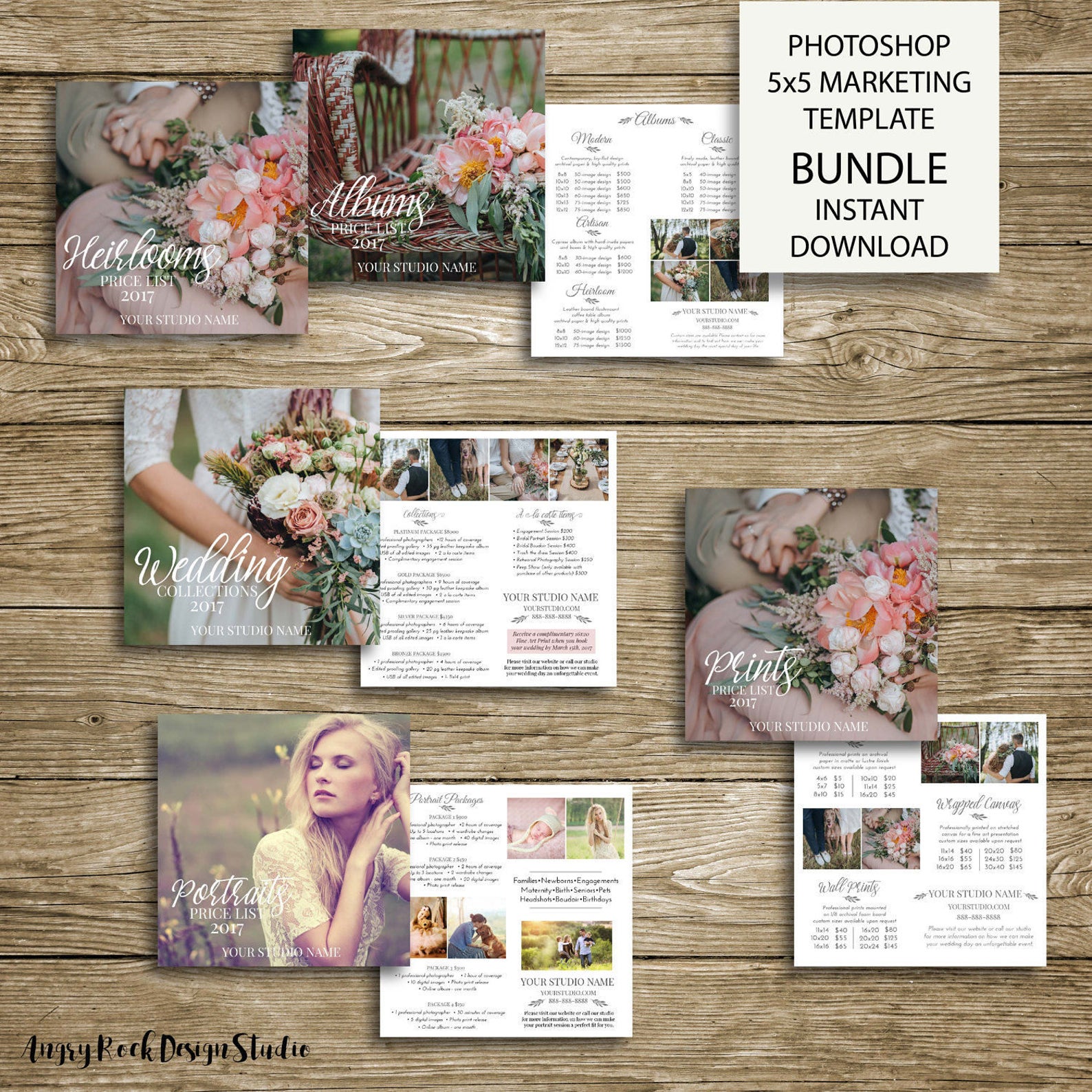 4 Piece Photography Studio Price List Bundle 5x5 Photography Price List