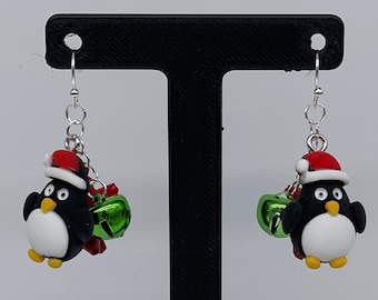 Penguin, Jingle Bell and Bow Earrings