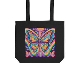ORGANIC Freedom Psychedelic Rainbow Butterfly Eco Friendly Tote Reusable Shopping Grocery Cute Girls Beach Yoga Bag Lisa Frank Inspired