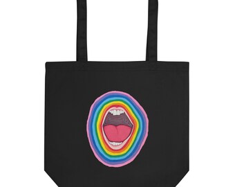 Borsa tote ecologica Open Up in cotone organico Bocca arcobaleno