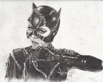 Catwoman, Michelle Pfeiffer, Batman, Portrait, Gift for Him, Gift for Her, Holiday Gift, Actress, Comic, Valentine, Movie, Art