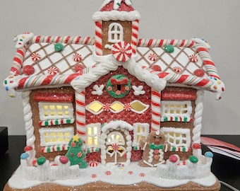 10.5" Christmas Cheer Light-up Gingerbread House Decorations