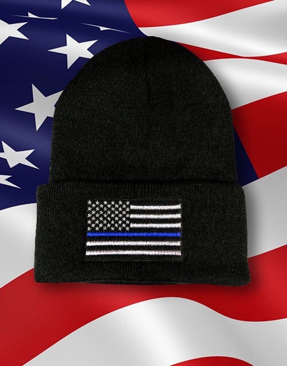 Thin Blue Line Beanie/skull Cap or Cuff 