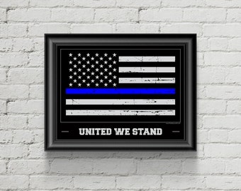 BOGO! SALE Police Poster - Thin Blue Line Flag Poster 18"x24", Policeman Gift for Office, Home, Graduation or Retirement.