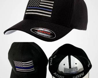 Thin Blue Line Flexfit hat S/M and L/XL available in Black Back the Blue