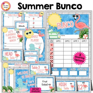 Summer Flamingo Bunco Party Bundle: Score Sheets, Invitations (PDF Download)