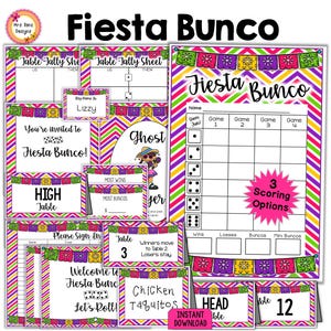Fiesta Bunco Bundle 27pgs Cinco de Mayo Bunco Bundle Scorecards Tally Sheets Table Numbers Invitations Party Food Cards Ghost Signs and More