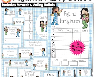 Pajama Party Bunco Score Cards Tally Sheets Invitations Table Numbers Moving Directions Food Cards Signs Ballots Best PJs Award Party Kit