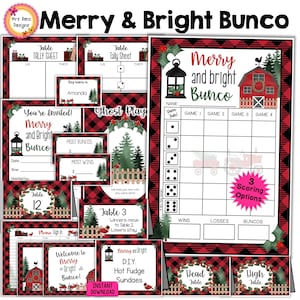 Christmas Bunco Score Cards December Score Cards Tally Sheets Table Numbers Ghost Invitations Food Cards Door Signs Farm Theme Bunco