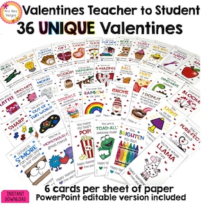 36 Unique Printable Valentines Valentine Cards from Teachers to Students Valentines Teacher You Can Type Names w PowerPoint