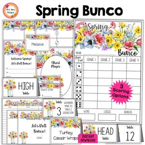 Lente Bunco bundel 27 pagina's Bunco scorecards Tally Sheets tabelnummers w Moving Directions nodigt Ghost Prize Tags Welkom bord naamkaartjes uit