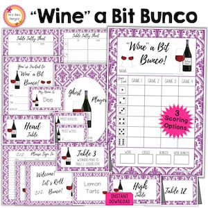 Wine Themed Bunco Party Kit: Scorecards, Invitations (PDF)