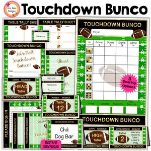 Fußball Bunco Bundle Score Sheets Tally Sheets Einladungen Preisschilder Tischzahlen mit Bewegungsrichtung Willkommensschilder Namensschilder Preisschilder