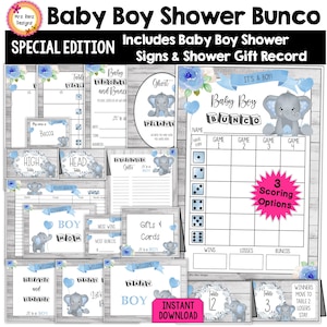 Boy Baby Shower Bunco SPECIAL EDITION 30pgs Bunco Scorecards Tischnummern Einladungen Tally Sheets Essenskarten Namensschilder Geschenkliste Zeichen