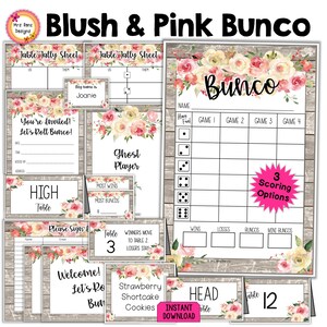 Floral Bunco Bundle Blumen-Themed Bunco ScoreCards Tischzählmaschinen Tischnummern w bewegliche Richtungen Einladungen Geist-Willkommens-Schilder
