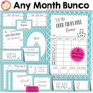 Bunco Party Bunco turquoise : feuilles de pointage, invitations et plus (PDF)