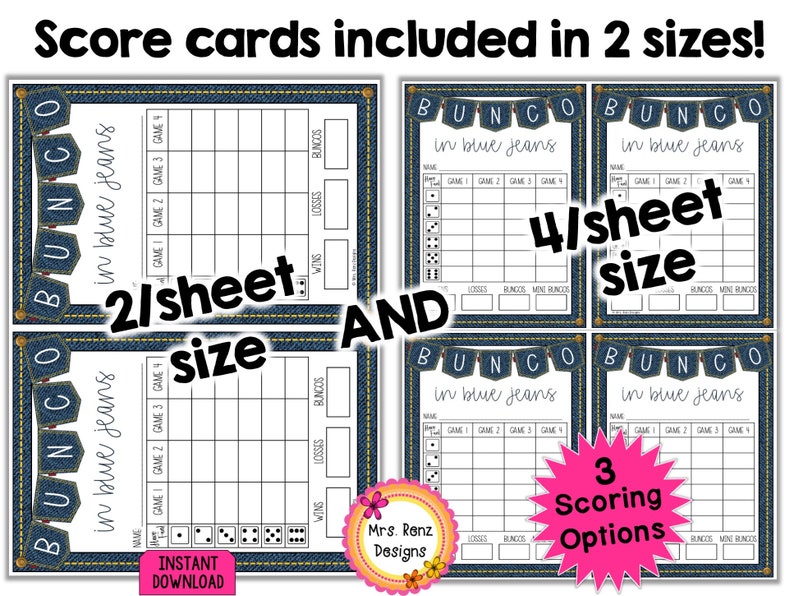 Denim Bunco Score Cards Party Bundle: Blue Jeans (PDF Download) - Etsy