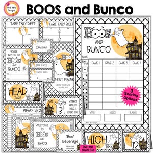 Halloween Bunco Bundle Ghost Themed Bunco Score Sheets Tally Sheets Table Numbers Invitations Food Cards Name Tags Prize Tags Party Kit