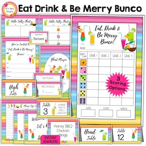 Bunco per qualsiasi mese, Cocktail, Schede punteggio a tema, Schede conteggio tavolo, Inviti, Indicazioni di trasloco, Schede cibo, Etichette fantasma con nome, Cartelli di benvenuto