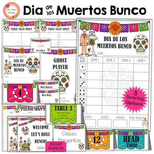 Dia de los Muertos Bunco 27pgs Zuckerschädel Bunco Score Cards Tally Sheets Tischnummern Einladungen Essenkarten Preisschilder Namensschilder & mehr