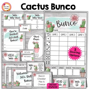 Lot de cactus Bunco Cartes de pointage Feuilles de pointage Numéros de table Itinéraires mobiles Invitations Cartes de nourriture Étiquettes de prix Carte fantôme Plaques de porte Porte-noms