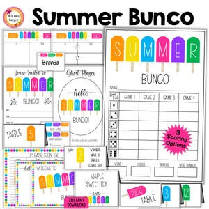 Zomer Bunco Scorecards Bundel IJs Thema Bunco Notitievellen Tafelnummers Uitnodigingen Spook Prijskaartjes Naamkaartjes Voedselkaarten Borden